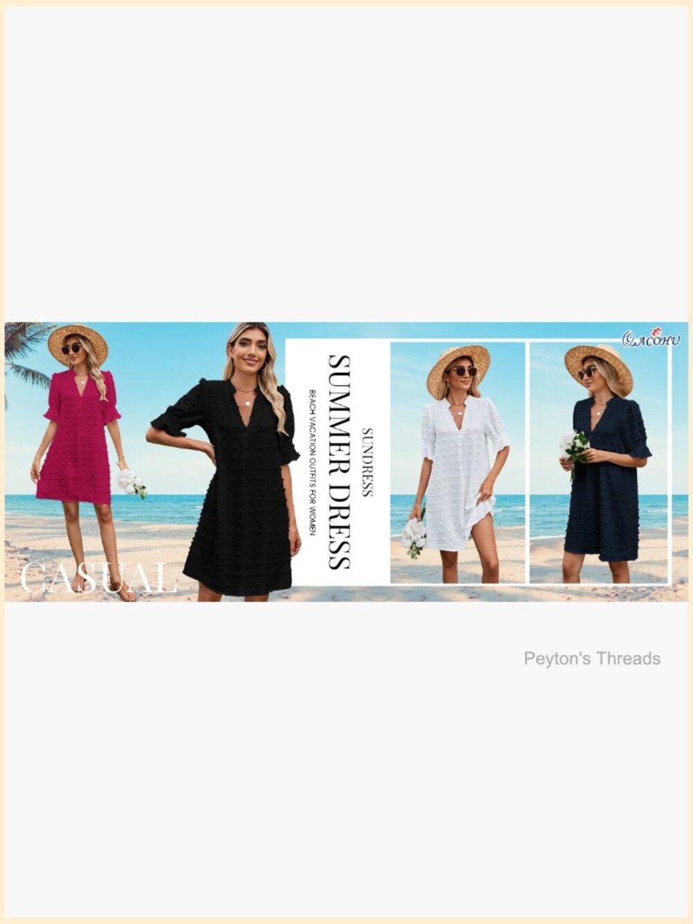 V Neck Ruffle Short Sleeve Shift Dress - Women's Casual Summer Mini Dress - Picture 7 of 7